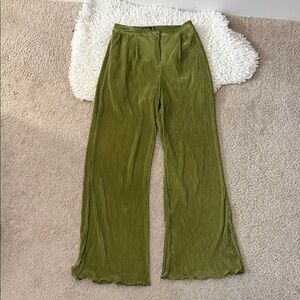 Nasty Gal Olive Wide Leg Pleated Pants
